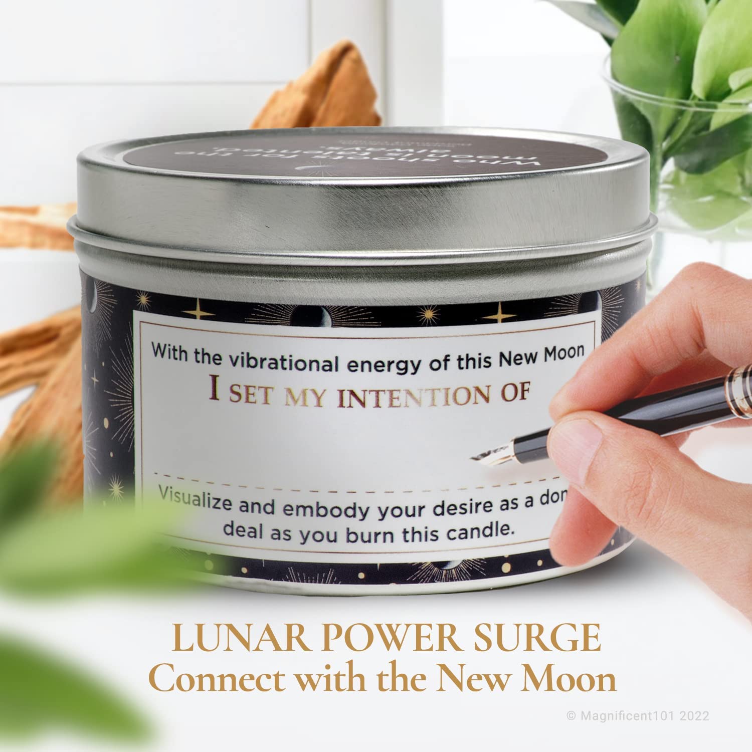 Magnificent 101 Long Lasting New Moon Aromatherapy Candle | 6 Oz - 35 Hour Burn Time | All Natural Soy Wax Candle with Sage, San